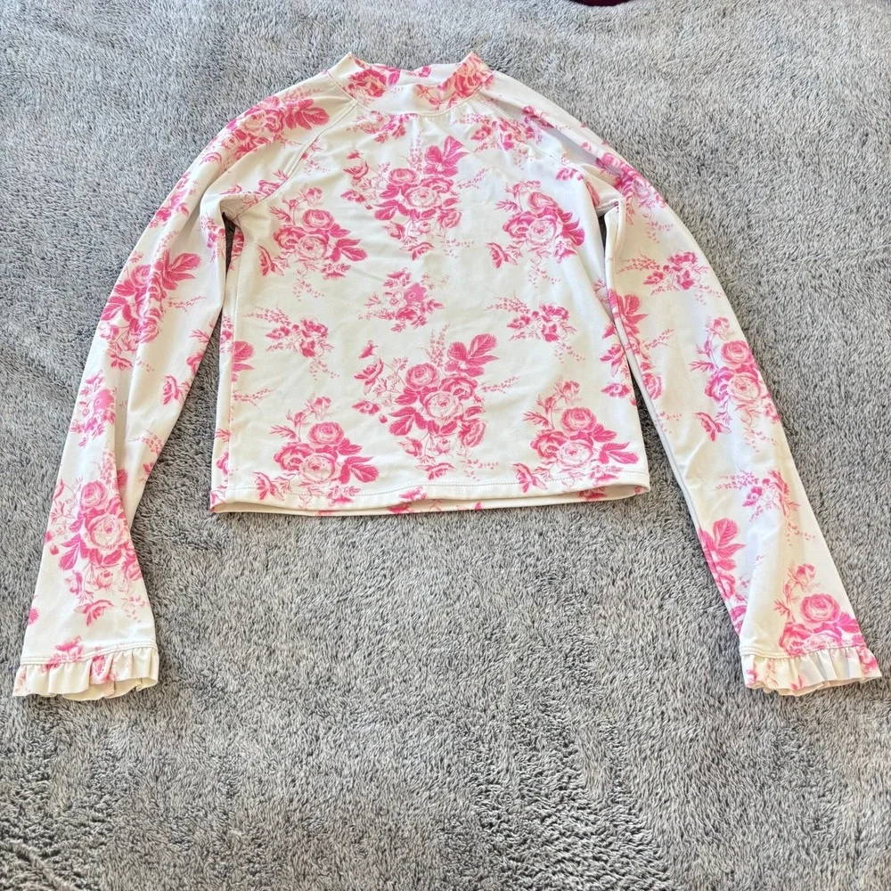 Janie and Jack Girls Pink Floral Rash Guard Swim Top Size 12 Beachy Boho 19854